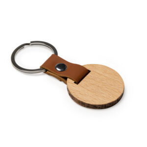 LLAVERO DE MADERA REDONDO CUERO PERSONALIZADO